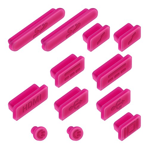 kwmobile 12in1 Set: 12er Staubschutz Set für Apple MacBook Pro 13″ 15″ Retina / Air 11″ 13″ (ab Mitte 2011) – Staubschutz Stecker Zubehör Dust Plug in Pink - 2