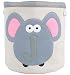 Grey Bee Animal Theme Large Collapsible Canvas Fabric Storage Bin | Play room or Nursery Hamper, toy box | Grey Elephant