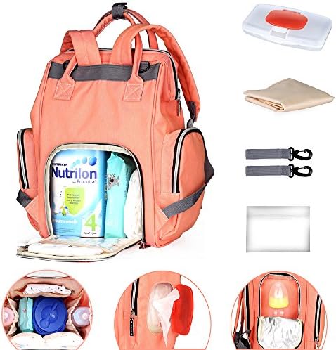 Changing Diaper Bag Backpack Waterproof Changing Mat,Wide Capacity Zip Opening with Stroller Hooks,Wipe Case,Stroller straps,Baby Nappy Changing Bag Stylish Design Straps Backpack