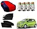 Auto Pearl Premium Quality Car Accessories Combo of 100% Waterproof Tripple Stiched Premium Red & Blue Matty Car Body Cover with Mirror Pocket , Buckle Belt & Carry Bag. & Premium Quality Zipper Magnetic Sun Shades Car Curtain. & Car Tyre Air Alert Valve Cap Set of 4 Pcs. For Chevrolet Beat Type-2 RS.4036.00