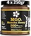 Produktbild BEE NATURAL Manuka Honig / Miel de Manuka MGO® 300+ 1000gr (= 4 x 250gr). ERSCHWINGLICHER ECHTER MANUKA HONIG IN EINEM ECHTGLAS GLAS.