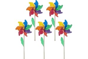TOYANDONA 5PCS Wind Spinners, 4.7 inch Rainbow Wooden Pole Windmill Pinwheel Spinner Decoration for Kids, Party or Garden