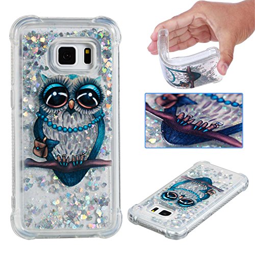 BoxTii® Galaxy S7 Case [with Free Tempered Glass Screen Protector], Soft TPU Case for Samsung Galaxy S7, Liquid Glitter Shockproof Cover (Silver, Owl)