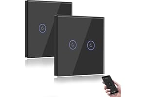 BSEED Interruptor de Pared WiFi,Interruptor Smart 2 Gang 2 Vías con Pantalla Táctil Negro,Compatible con Alexa y Google Home, Control de APP y Función de Temporizador-2 Paquete【Se necesita Neutro】
