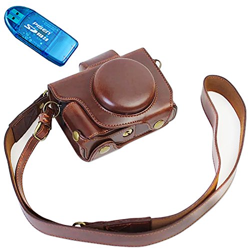 First2savvv XJD-G5X-HH10 brun fonc   Qualit   sup  rieure PU cuir   tui housse appareil photo num  rique pour Canon PowerShot G5 X   lecteur de carte