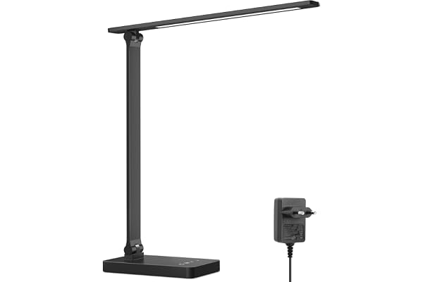 Lepro Lámpara Escritorio LED 750 LM Regulable Negro | 5 Modo de Color, 5 Nivel de Brillo, Control Táctil, con Adaptador, Cuidado de Ojos para Cama, Oficina, Leer, Estudiar