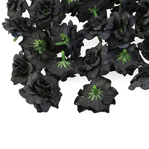 VORCOOL 50 Stück Kunstblumen Rosenköpfe Stoffrosen Deko-Blüte (Schwarz) - 3