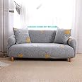 House of Quirk Polyester & Spandex Big Elasticity Universal Four Seater Sofa Cover, Grey Yellow Triangle
