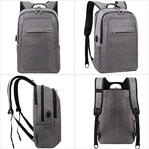 Slotra Laptoprucksack USB-Ladeanschluss Business 15 6 Zoll Slim Backpack Schule Outdoor Resien leichtgrau 