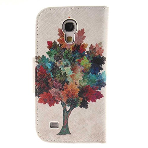 Samsung Galaxy S4 Mini Hülle, BoxTii® Schutzhülle + Frei Hartglas Displayschutzfolie, PU Leder Hülle mit Kartenfächern Magnetverschluss und Ständer Funktion für Samsung Galaxy S4 Mini, Kratzfeste Weiche Lederhülle Flip Wallet Ledertasche Wickelfalz Handyhülle mit Silikon Rückschale Case Cover für Samsung Galaxy S4 Mini (#13 Baum) - 2