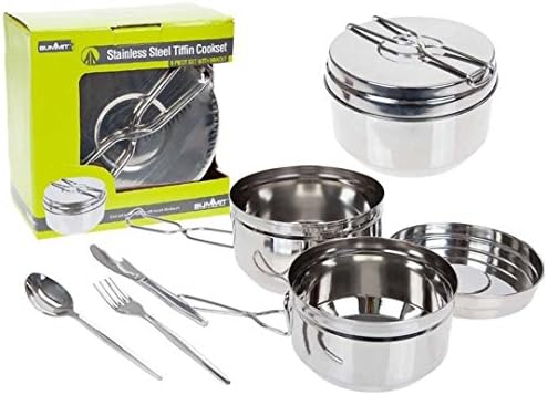 Summit 6pc Stainless Steel Tiffin Cooking Set Camping Metal Pan Cutlery Hiking.