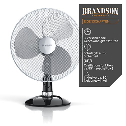 Brandson – Tischventilator 40cm / Windmaschine | Tisch Ventilator mit 3-Leistungsstufen | Leistungsaufnahme 50W | angenehmes Betriebsgeräusch | Neigungswinkel ca. 30° | Oszillation ca. 85° | schwarz / silber - 4