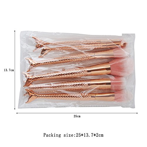 NEEDOON 6 Stück Meerjungfrau Weich Make Up Pinsel Set Foundation Bürste Synthetische Eyeliner Gesicht Powder Bürste Kit Schönheit Kosmetik Werkzeuge - 5