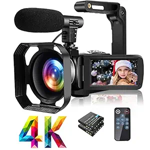 4K Video Camera Camcorder with Microphone Ultra HD 30MP YouTube Vlogging Camera 3.0 Inch Touch Screen 16X Digital Zoom Camera Recorder with Handheld Stabilizer and Remote Control