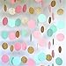 Produktbild hangnuo 16.4 ft/5 x Colorful Dot Papier Girlande für Hochzeit Geburtstag Jahrestag Party Weihnachten Mädchen Hintergrund Dekoration, Light Blue+Pink+Gold, Large:5cm/1.96inch Dot Diameter