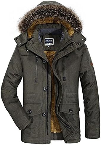 Mens Parka Coats with Fur Hood Field Jacket Fleece Winter Warm Coat Outdoor Casual Thicken High Quality