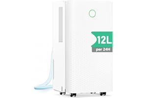 TOIOVCU Deshumidificateur d Air - 12L/Jour Déshumidificateur Electrique Silencieux avec Compresseur, 3 Modes, Drainage Continu, Réservoir 2,2L, Minuterie 24h, Contre l'Humidité pour Maison/Appartement/Cave