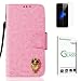 Produktbild LG K10 2017 Hülle [mit Panzerglas],LG K10 2017 Handyhülle,Penlicraft Flip Cover PU Leder [3D Glitter Owl Decoration] 3D Glitzer Eule Dekoration Handyhülle im Brieftasche-Stil mit [Aktualisierter TPU Innenschale] [Standfunktion] Schutzhülle Handyhüllen [Magnetverschluss] Etui Case für LG K10 2017 mit schutzfolie (Rosa)