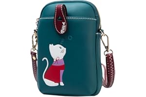 Bcony Pequeña Bolso Bandolera para Mujer de Teléfono Móvil,Lindo Gato Carteras y Correa Ajustable,Guardar Móvil de Hasta 7" (Azul)