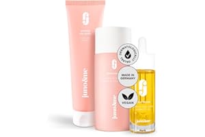 ‎JUNO & ME juno & me - Glow Below Set: 3er-Set zur Reinigung, Pflege & Rasur der äußeren Intimzone - enthält Pre-Shave Peeling, Rasiergel & After Shave Öl - mit Milchsäure - vegane Intimpflege Damen