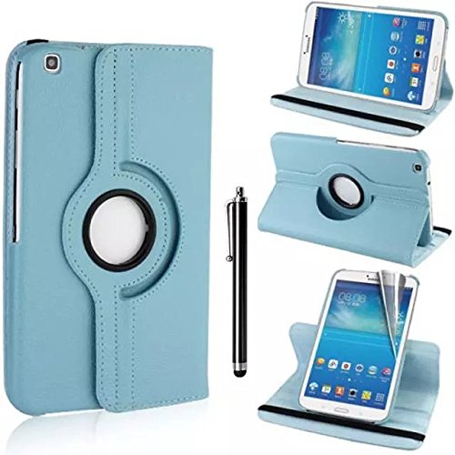 Samsung Galaxy Tab 3 8.0 Case - Hellblau PU Leder Schutz Hülle 360° drehbar Case für Samsung Galaxy Tab 3 8.0 Zoll SM-T310 Lederhülle Tasche Flip Cover Etui Grün Schutzhülle mit Schwenkbar flexiblem Ständer + Displayschutzfolien und Stylus