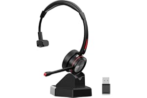 Beebang Bluetooth Headset with Microphone for PC, Wireless Headset with Mic Noise Canceling, 40 Hrs Working Time, With USB Adapter for Work Laptop Teams Business Meeting