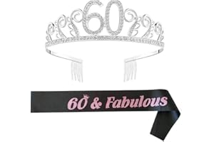 byou Compleanno Crown,Strass Corona Diadema 60 Anni di Compleanno Strass Corona Diadema con Satin Sash per Feste di Compleanno