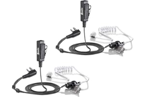 Zeadio Surveillance Secret Tube Acoustique Acoustique Oreillette Walkie Talkie avec Microphone PTT pour Radio bidirectionnelle Kenwood Baofeng HYT 2 Broches (Pack de 2)