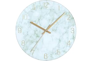 VIKMARI 30 CM Orologio da Parete Vetro Moderno orologio da Parete Silenzioso Quarzo Orologio da Parete Cucina Arredo Parete Decorazione per Soggiorno Camera da Letto Ufficio, Marmo Verde Smeraldo