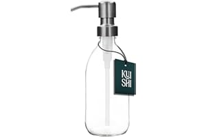 Kuishi Distributeur de savon à pompe en verre transparent [250ml, pompe dorée] Flacon distributeur rechargeable en verre ambré avec pompe en acier inoxydable, respectueux de l'environnement (sans BPA)