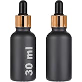 30 ml Mat Siyah Cam Damlalıklı Serum Şişesi 30 cc Renkli Metal Kapaklı Dropper Cam Şişe 2 Adet (Gold Y&uuml;z&uuml;k | Siyah Lastik)