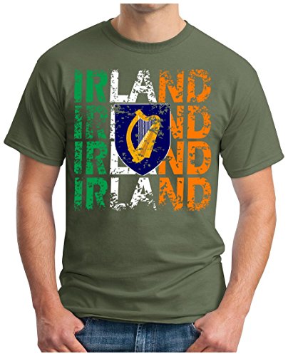 OM3 – IRLAND – T-Shirt IRELAND EM 2016 FRANKREICH FRANCE FUSSBALL FANSHIRT SOCCER CUP SPORT TRIKOT EUROPAMEISTER, M, oliv