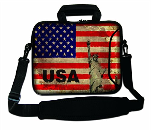 LUXBURG® 17,3 Zoll Schultertasche Notebooktasche Laptoptasche Tasche mit Tragegurt aus Neopren für Laptop / Notebook Computer - USA-Flagge