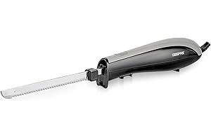 GEEPAS 150W Electric Knife – Serrated Carving Knife - Ideal for Turkey, Meat, Bread, Vegetables, Fruits, Ham, and Cooked Beef – Single Start Button & Eject Button – 2 Year Warranty, Black