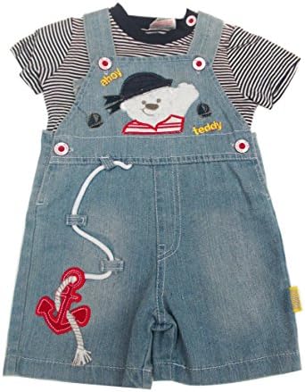 BNWT baby boys all in one denim teddy ahoy dungaree &amp; T-shirt outfit (6-12 months)