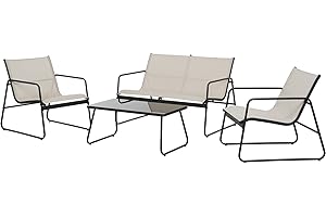 Grand patio Conjunto Muebles de Jardín, Textileno, Set de Comedor de Jardín Sillas de Mesa para Balcón, Jardín, Exterior (Crema)