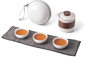 DLTSLI Mini tetera de cerámica de viaje, tetera china de Kung Fu, 1 olla, 3 tazas, tazas de té de porcelana con infusor de té, bolsa portátil para picnic al aire libre