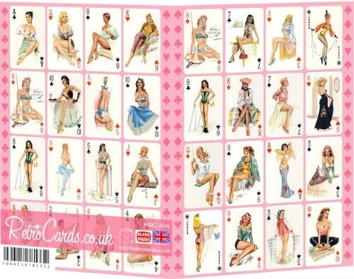 Pin Up Girl Playing Cards - Blank Greeting Card by RetroCards
