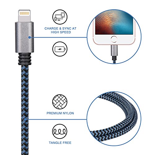 SURWELL Lightning zu USB Kabel [2-Pack]*3m iphone Kabel Ladekabel Nylon für iPhone 6 Plus 6S SE Plus 5S 5C 5, iPad Air 2, Mini 3, iPod 5 und iPod Nano 7 (Schwarz-Blau) - 2