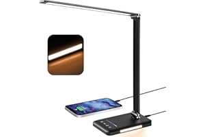 BIENSER Lampa biurkowa, lampa stołowa LED, 5 kolorów x 10 poziomów jasności ściemniania, lampa do czytania 600 lm, funkcja ładowania USB, lampka nocna, funkcja pamięci, czułe sterowanie, 6000K, czarna