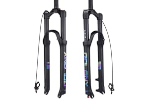 BOLANY 26/27.5/29 Mountain Bike Air Suspension Fork Shock Absorber Rebound Adjustment 1 1/8 Straight Tube QR 9mm Travel 100mm Manual/Remote Locking Fit Mountain/Road Bike