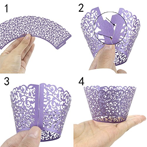 Tomnk 100 Stück Spitze Kuchen Pappbecher Cupcake Verpackungen Kuchenverpackung, für Hochzeit Geburtstag Party Baby Dusche Dekoration( 5 Farben ) - 4