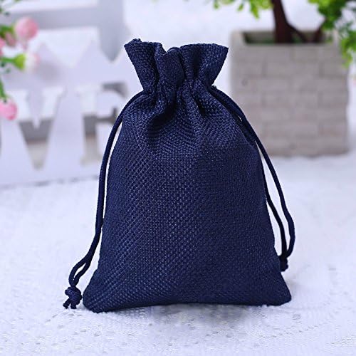 50PCS 13X18CM (5.11" X 7.08") Burlap Bags with Drawstring Gift Jute bags Included Cotton Lining Party Bags (Navy)
