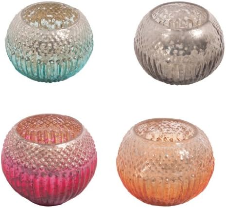 Ian Snow Two Tone Ball Shaped Glass Tea Light Holder, Set of 4, Multi-Color