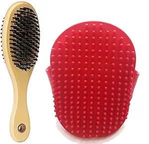 PetCeptual Combo Set of Soft Dog Hair Brush Double Side (Medium) | Rubber Bristles Comb for Dogs & Cats Washing | Pet Shampoo Brush- Color May Vary
