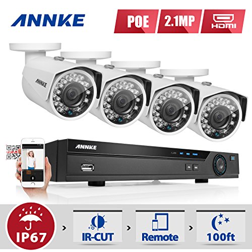 ANNKE 8CH 5.0MP POE NVR CCTV Camera System with 4x 3.0Megapixels HD Day/Night Vision IP67 Weatherproof Security Cameras,Convenient Cloud Storage,NO HDD Included