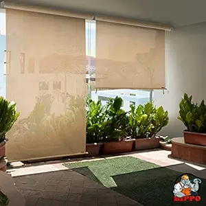 HIPPO Roller Blinds For Outdoor Balcony Patio with 90% Sun Blockage Corded Roller Curtains Complete UV Protection Light Filtering Pre Assembled Blinds Suitable For 7FT Door Sand Color 4FTX7FT Pack of 1Pcs