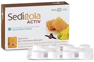BIOS LINE Sedigola Activ 20 Pastiglie Gusto Menta Fredda, Integratore Alimentare per il Benessere della Gola, con Propoli e Oli Essenziali, Senza Zuccheri
