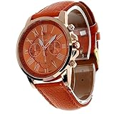Männlicher PU-lederner Gurt-beiläufige Art und Weise passt drei Sechs-Stift Quarz-Uhr-Orange auf
