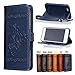 Produktbild iPhone 7 Leder Hülle,Handy Hülle Tasche iPhone 7,Ledertasche für iPhone 7,Leweiany Handytasche iPhone 7 Schutzhülle aus Echt-Leder Retro Blumen Prägung Hülle im Ständer Bookstyle Wallet Tasche Flip Brieftasche Etui Schale mit Kartenfach, Magnet und Praktischer Standfunktion Luxus Tasche für Apple iPhone 7 4.7 Zoll - Premium Hülle in Blau